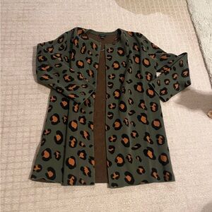Ann Taylor Olive and Black Patterned Cardigan